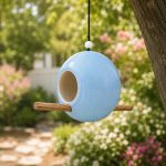 Ceramic bird feeder light blue