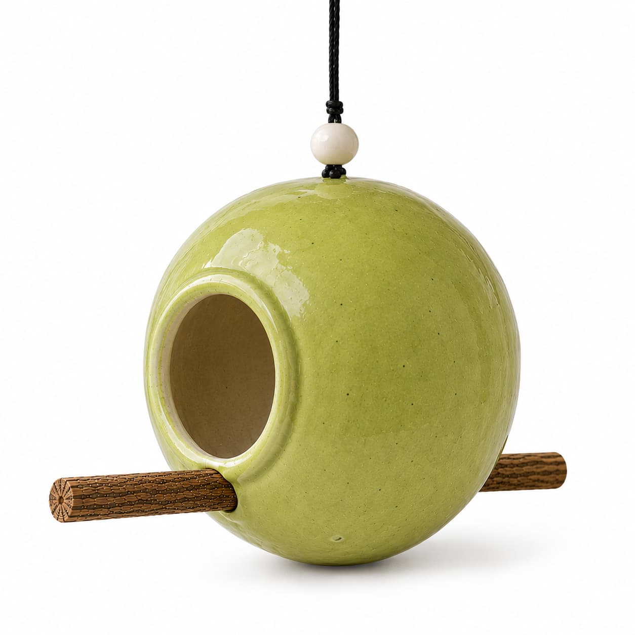 Ceramic bird feeder green