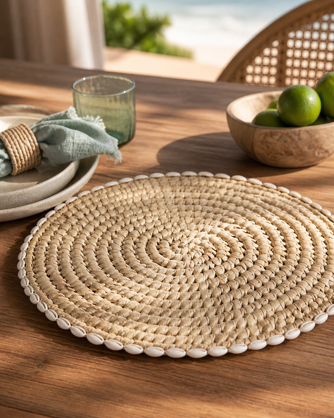 4 Hand-Woven Placemats with Shell Trim – Set of 4