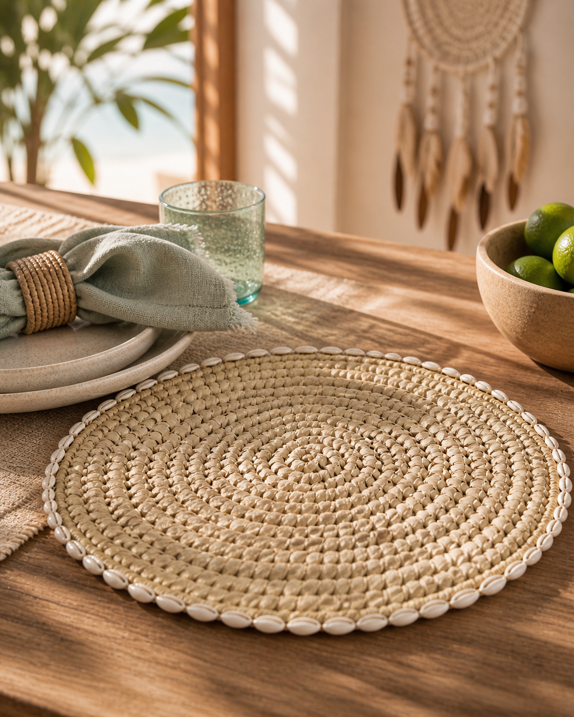 4 Hand-Woven Placemats with Shell Trim – Set of 4 - Image 5
