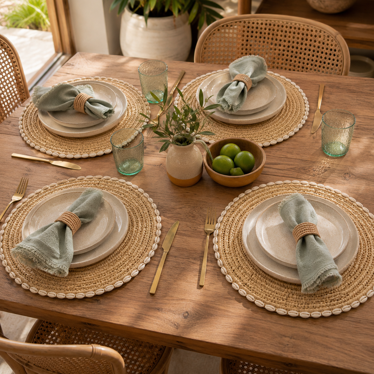 4 Hand-Woven Placemats with Shell Trim – Set of 4 - Image 3