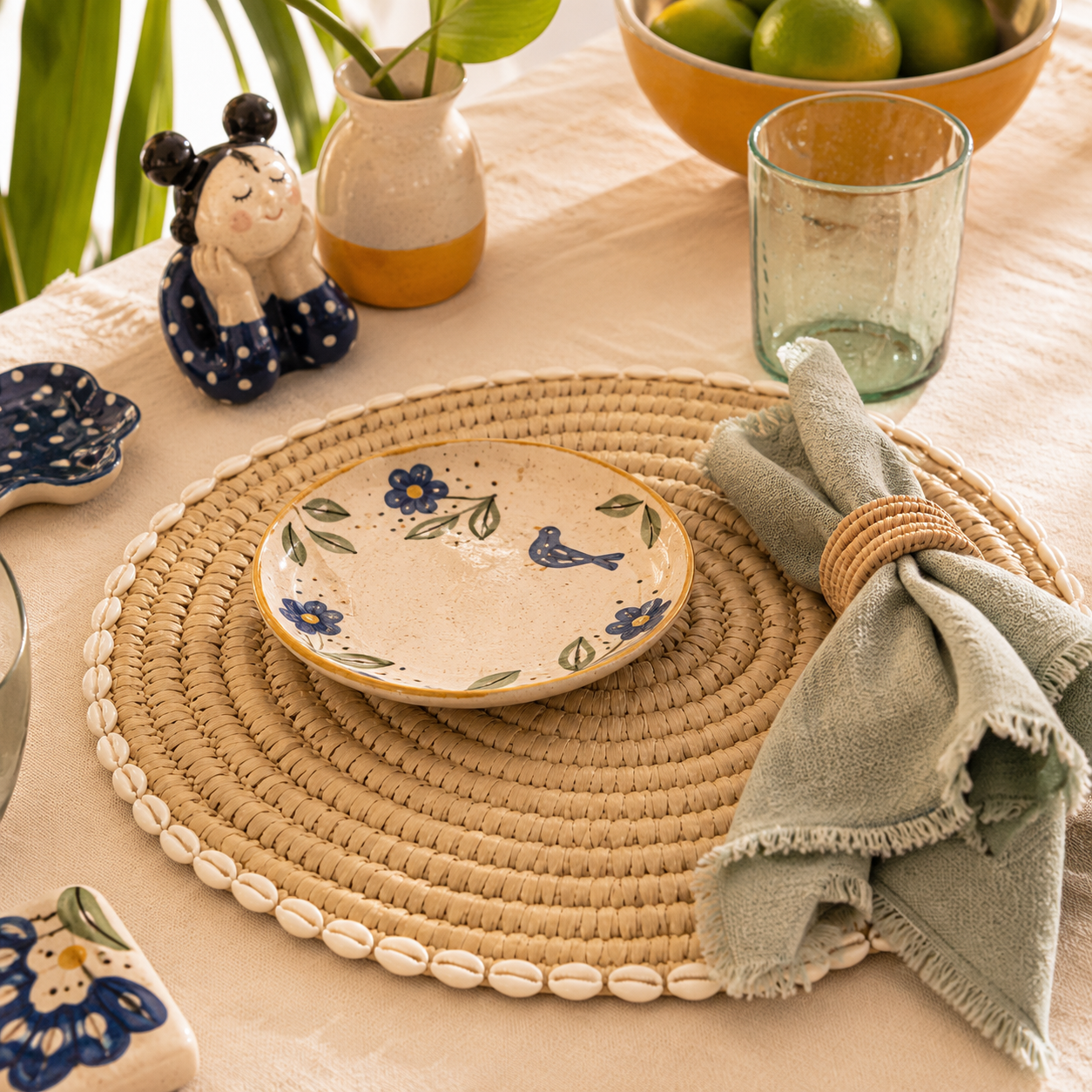 4 Hand-Woven Placemats with Shell Trim – Set of 4 - Image 4