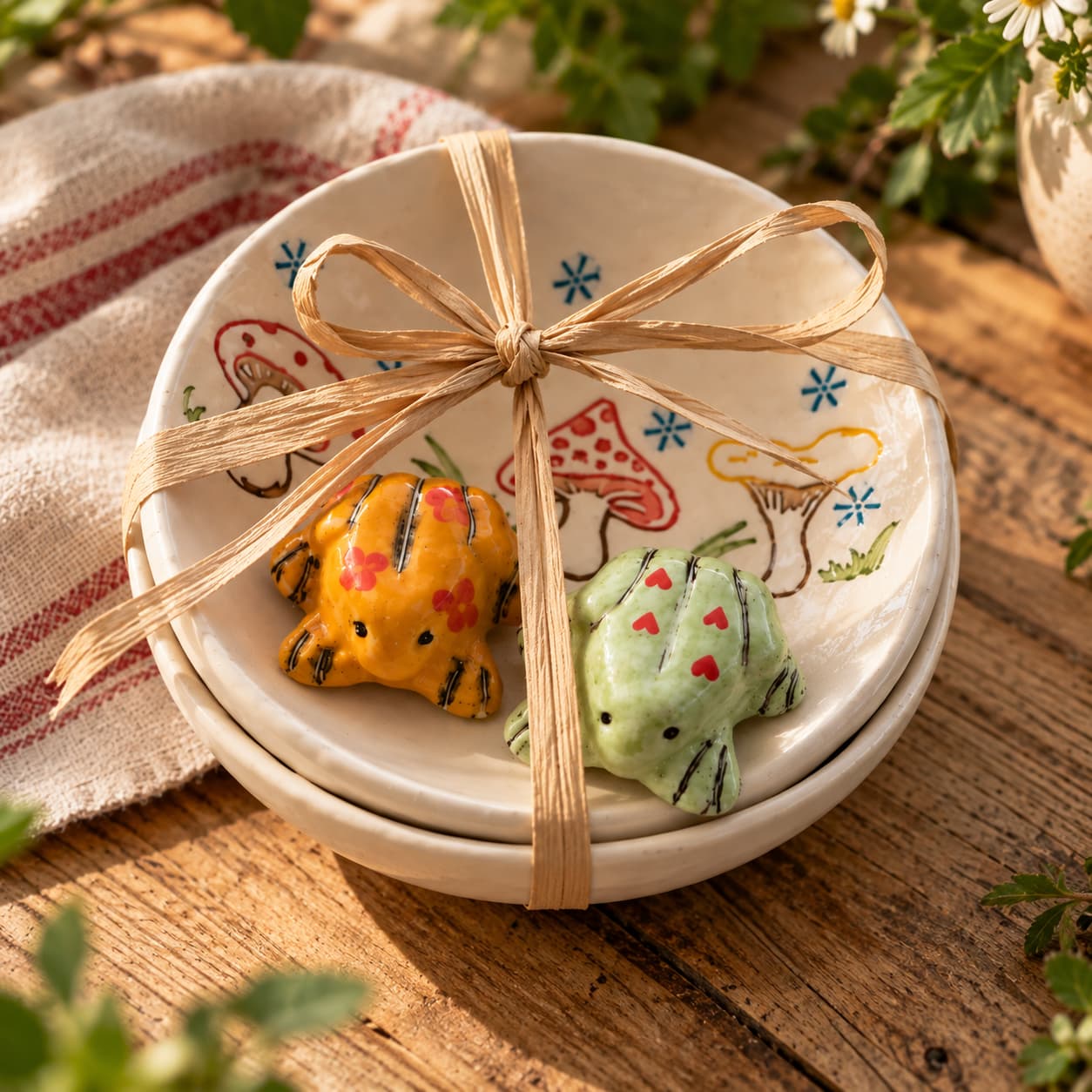 Ceramic gift set Frog & mushroom Bowl Handmade