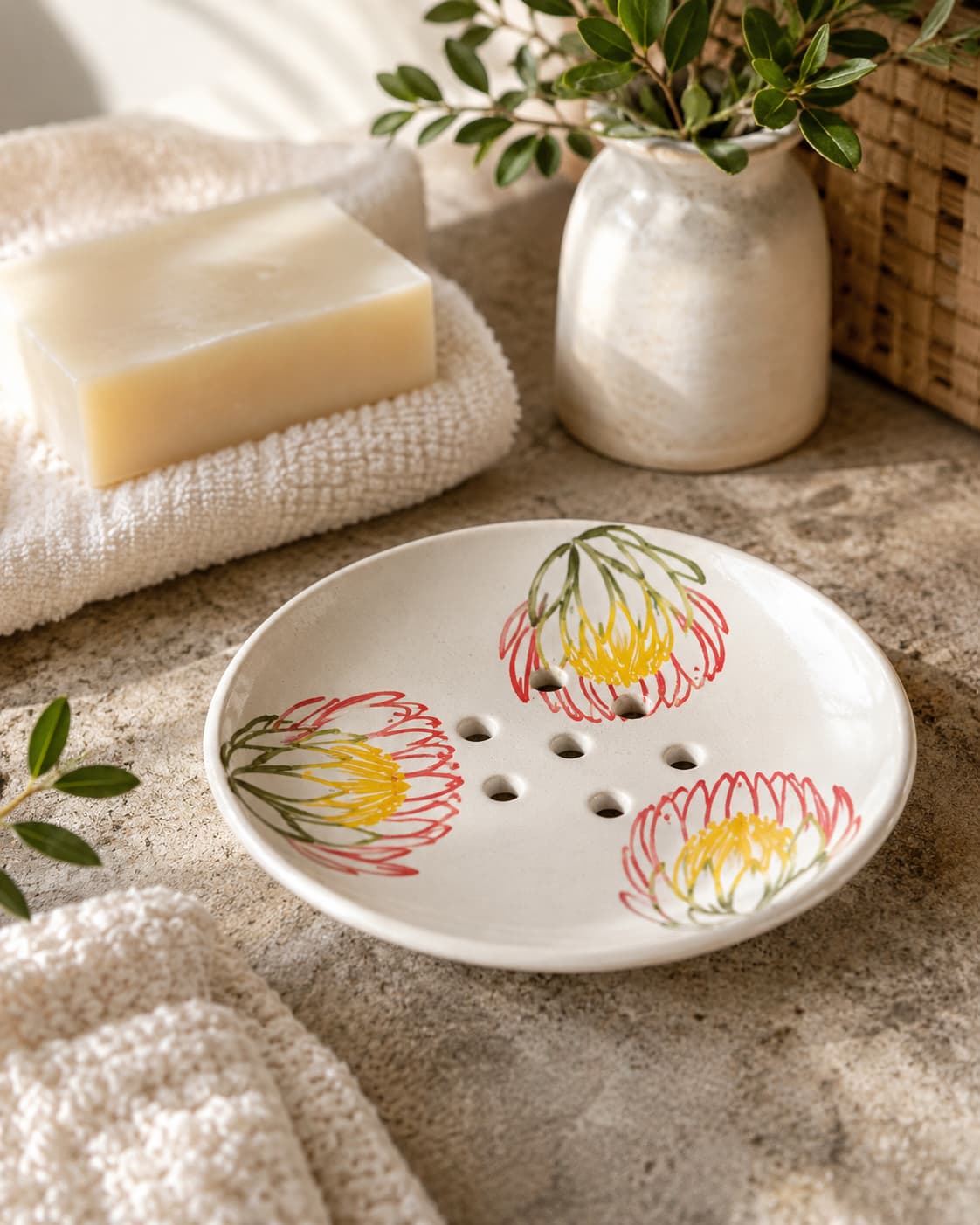 Cermaic Protea soap dish handmade pottery