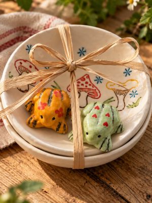 Ceramic gift set Frog & mushroom Bowl Handmade
